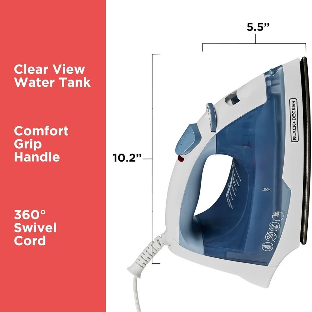 NEW IN BOX -BLACK+DECKER Easy Steam Compact Iron - Picture 2 of 10